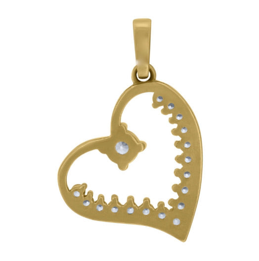 14K Yellow Gold Round White Sapphires Heart Charm