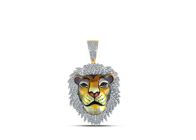 10k Yellow Gold 1 Cttw Round Diamonds Lion Face Charm