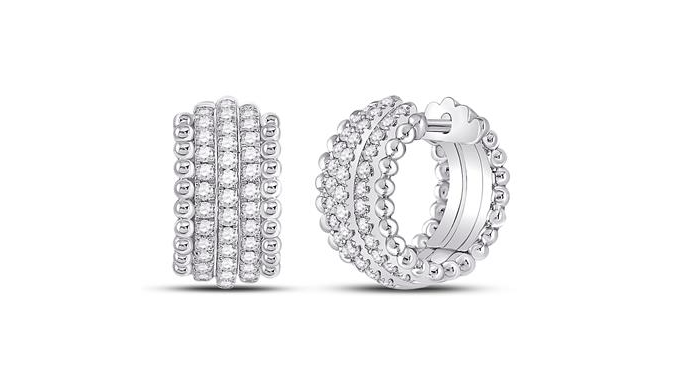 14k Round Diamond Huggie Earrings 3/4 Cttw