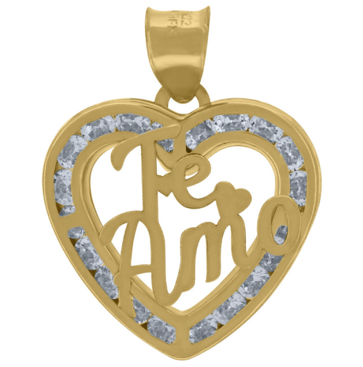 10k Yellow Gold Te Amo White Sapphires Charm