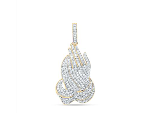 Praying Hands Charm – Yellow Gold with Round Diamonds