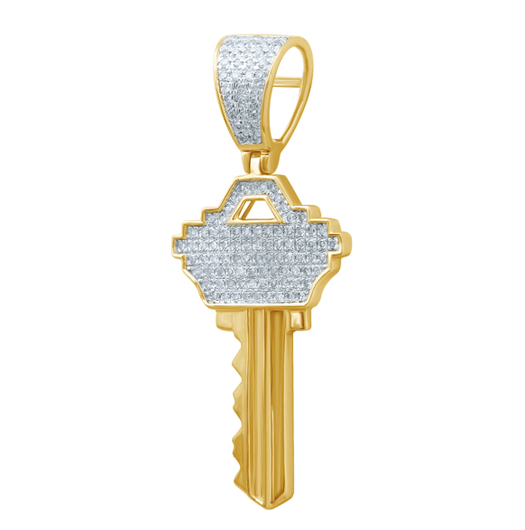 10k Yellow Gold 1/3 Cttw Diamond Key Pendant