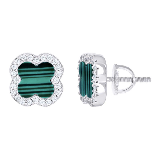 Sterling Silver Clover Earrings – 10 mm Green & White CZ