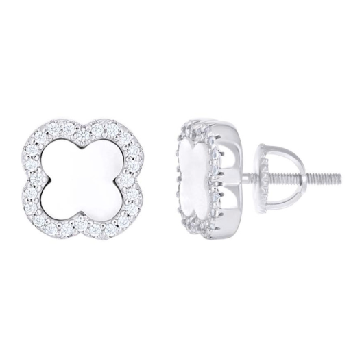 Sterling Silver White Sapphires 10mm Clover Earrings