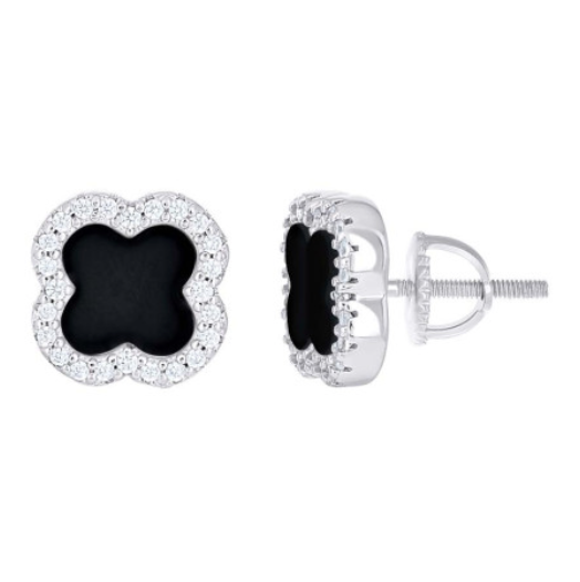 Sterling Silver Black Clover CZ Earrings