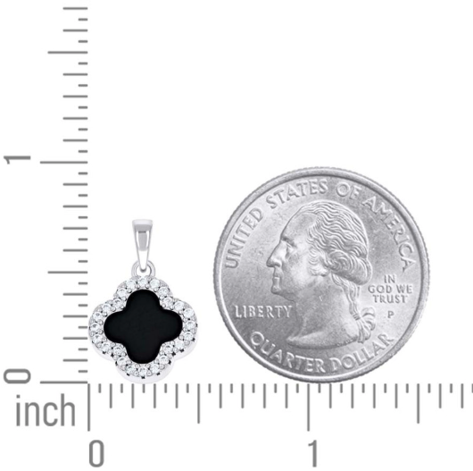Sterling Silver Black & White Sapphire Clover Charm – 13mm