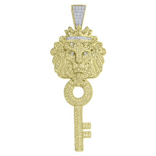 Sterling Silver CZ Mens Lion King Key Fashion Pendant