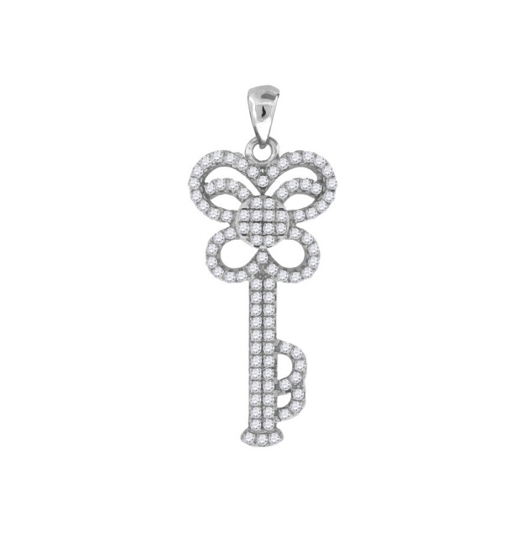 Sterling Silver Fancy Butterfly Key CZ Charm