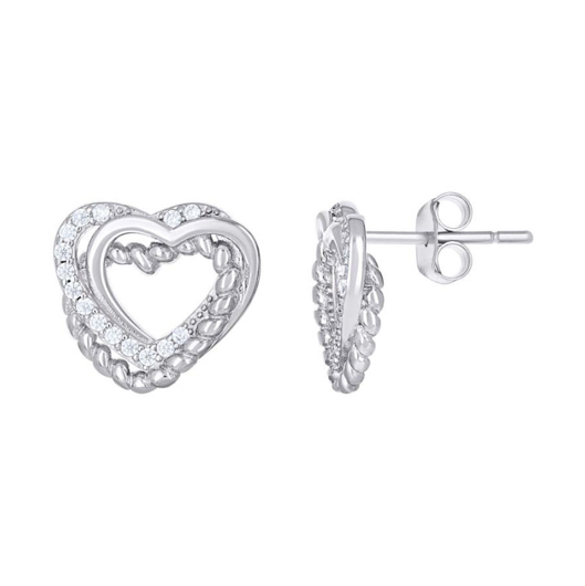 Sterling Silver Cubic-Zirconia Intertwined Hearts Stud Earrings