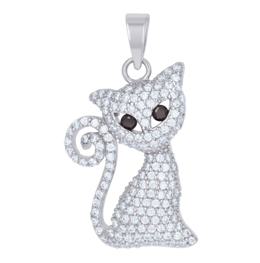 Sterling Silver Pretty Cat Cz Charm