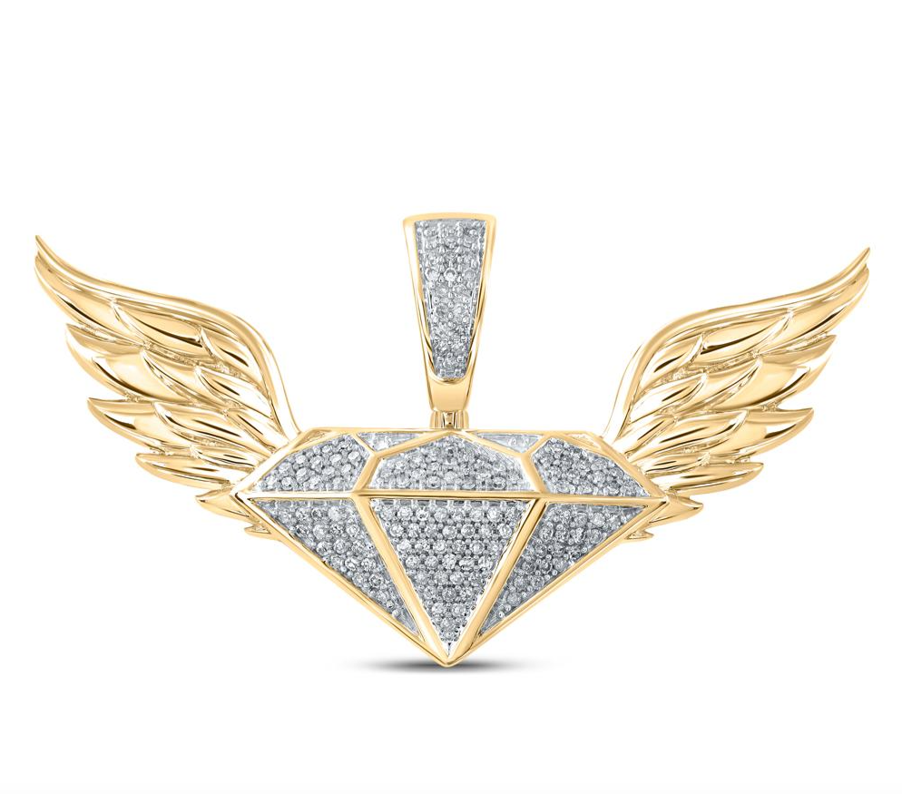 10k Yellow Gold 1/3 Cttw Diamond Gem Wings Pendant