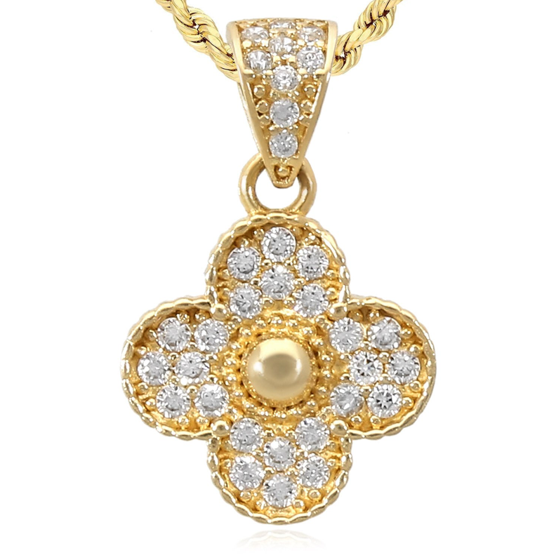 10K Yellow Gold White Sapphires Clover Gold Charm