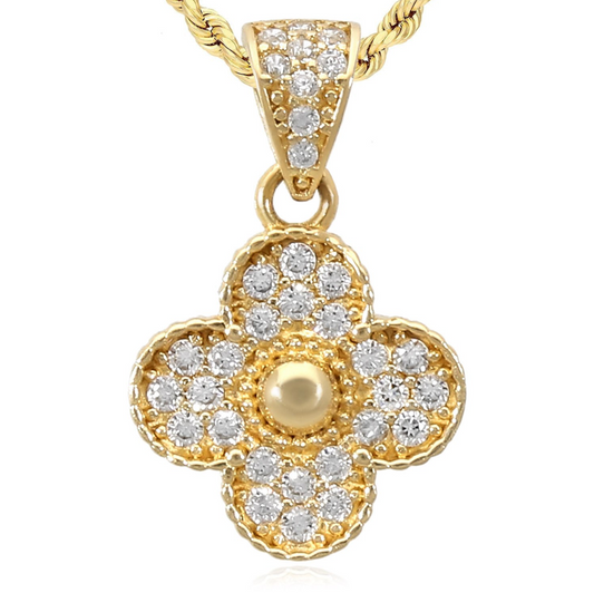 10K Yellow Gold White Sapphires Clover Gold Charm