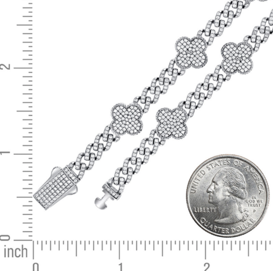 Sterling Silver 12mm Clover White Sapphires 8 inches Bracelet