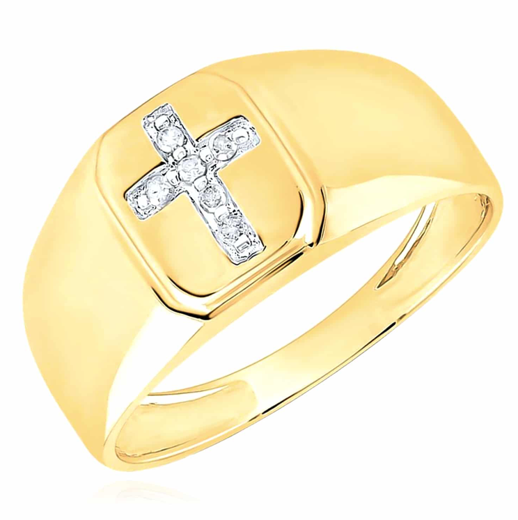10K Yellow Gold 1/20 Cttw Diamond Cross Ring