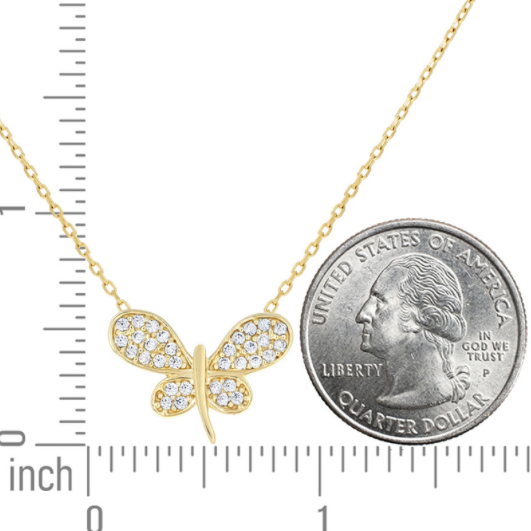 14k Yellow Gold Dragonfly Cz Necklace 18" (16"+2")