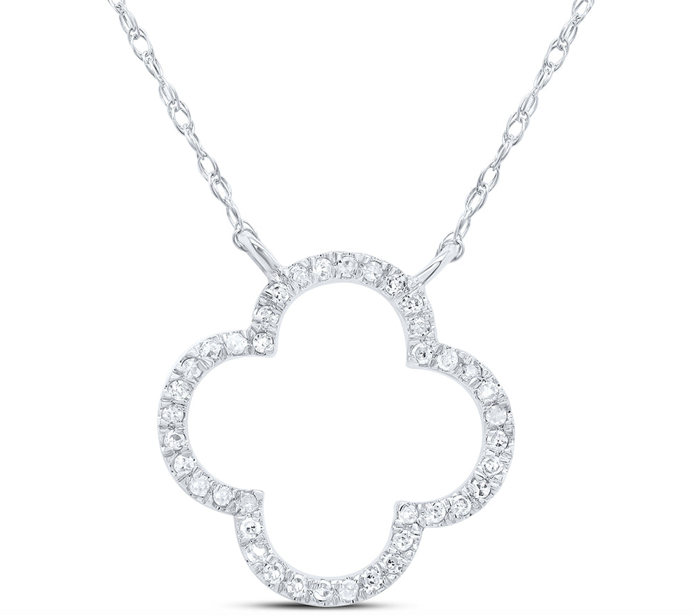 10K White Gold 1/10 Cttw Diamond Clover Necklace