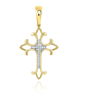 10k Yellow Gold Chrome 1/12 Cttw Diamond Cross