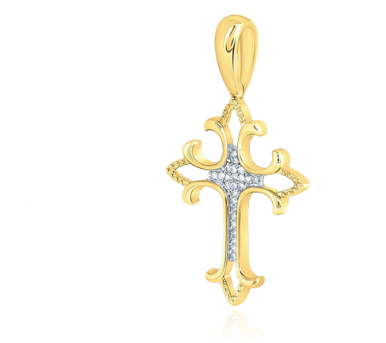 10k Yellow Gold Chrome 1/12 Cttw Diamond Cross