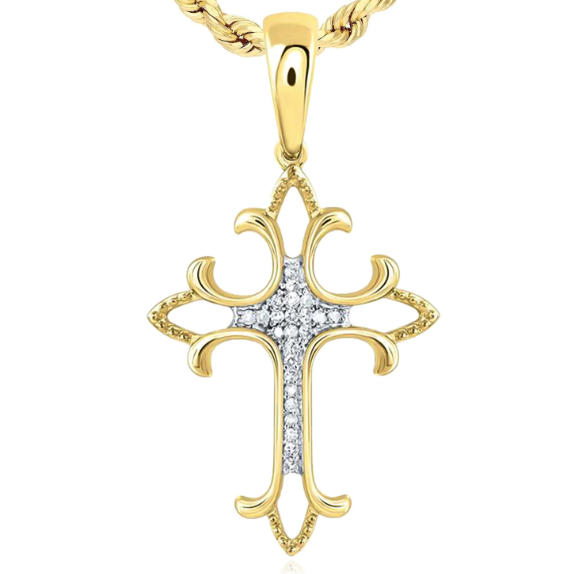 10k Yellow Gold Chrome 1/12 Cttw Diamond Cross