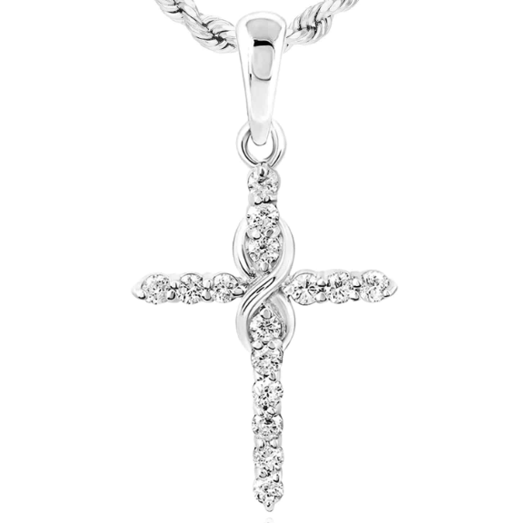  Diamond-studded 10k gold infinity cross charm, 1/6 cttw"
