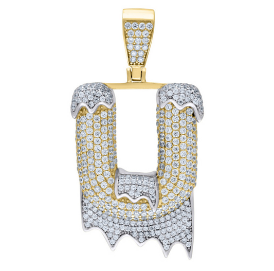 Sterling Silver CZ Yellow Gold Rhodium “U” Initial Drip Charm