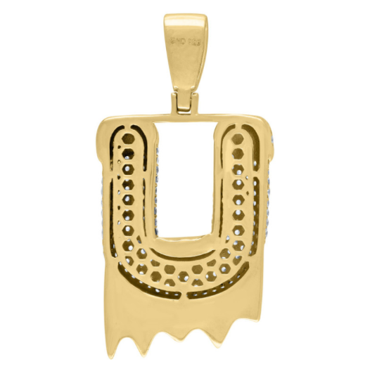 Sterling Silver CZ Yellow Gold Rhodium “U” Initial Drip Charm