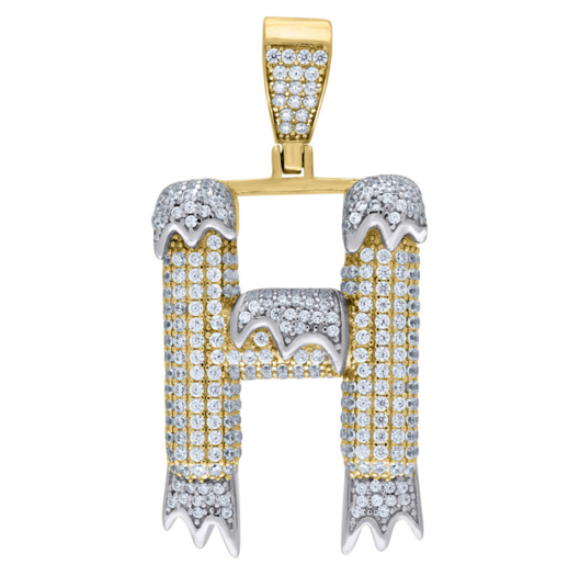 Sterling Silver CZ Yellow Gold Rhodium “H” Initial Drip Charm