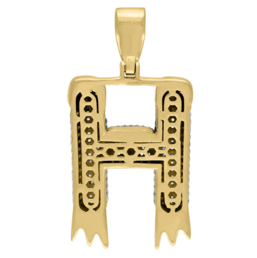 Sterling Silver CZ Yellow Gold Rhodium “H” Initial Drip Charm