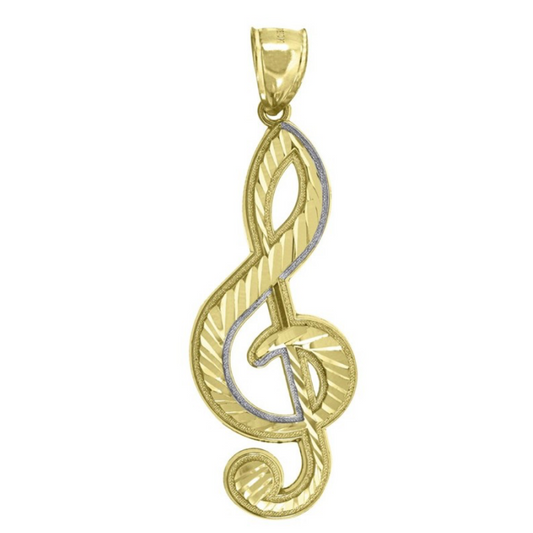 10k  Two-Tone Gold Diamond-Cut Treble Clef Music Note Charm