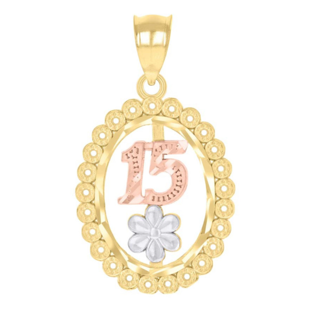 14K  Tri-color 15 Anos Quinceanera Birthday Charm