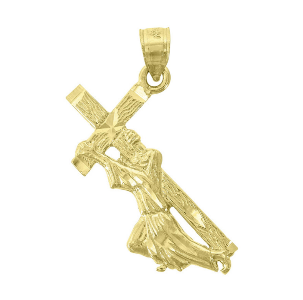14K Yellow Gold Jesus Carrying Cross Religious Charm