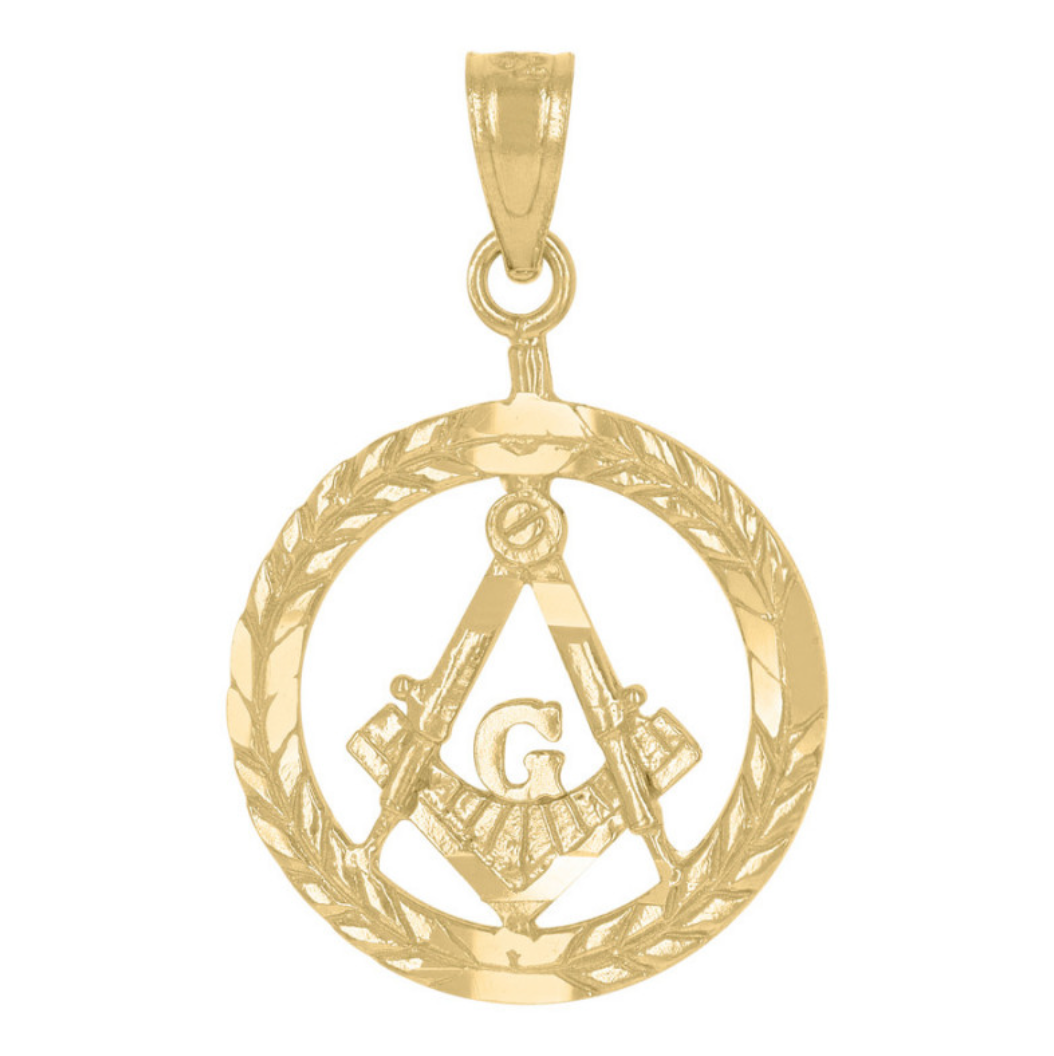 14K Yellow Gold Diamond-cut Masonic Medallion Charm
