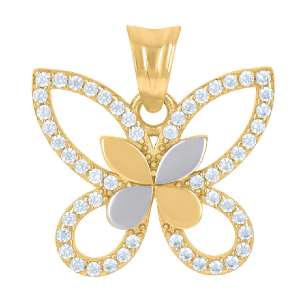 14k Yellow Gold CZ Butterfly Charm
