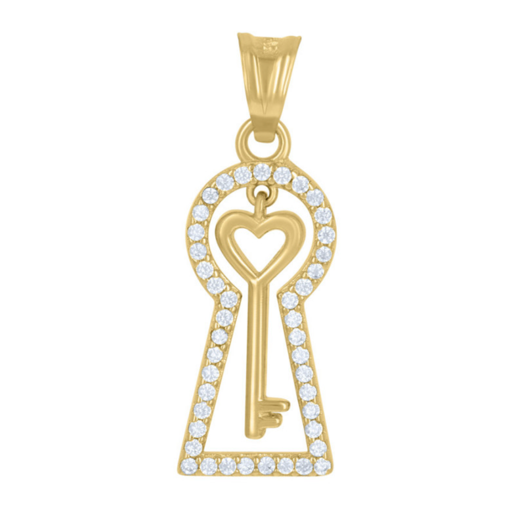 14K Yellow Gold CZ Dangling Key Charm