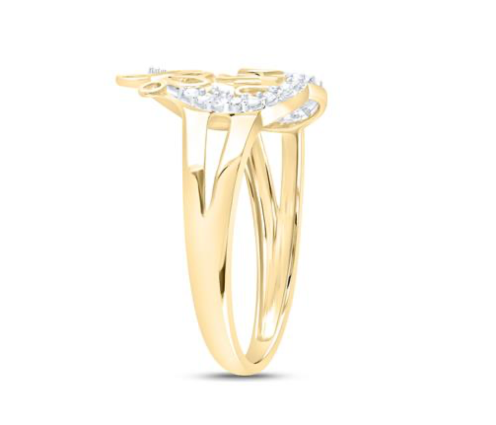 Gold ring with a diamond on a white background