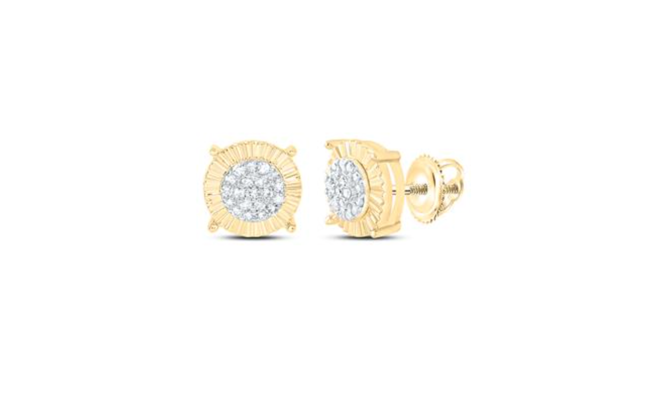 10K yellow gold natural diamond earrings close-up in 10k yellow gold 