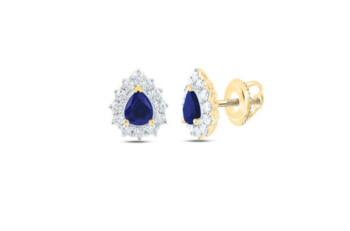 3/8 CTW Natural Diamond & Blue Sapphire Pear Earrings in 14K Yellow Gold