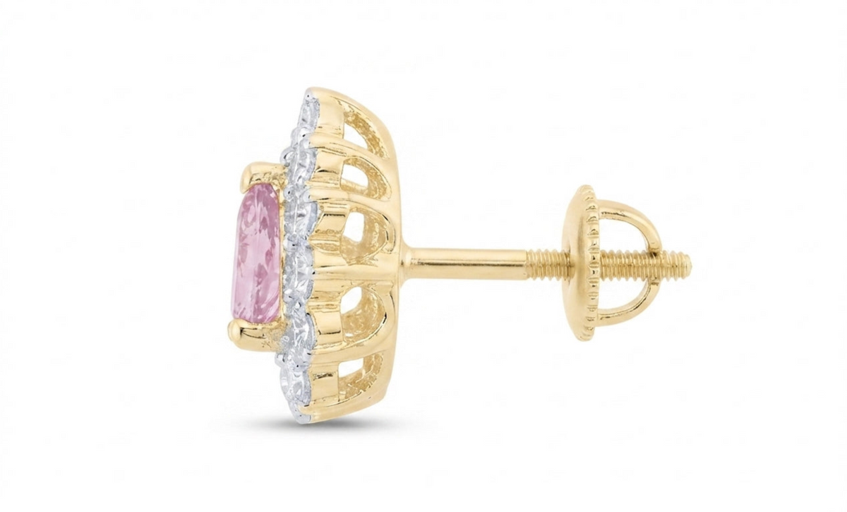 3/8 CTW Natural Diamond & Pink Sapphire Pear Earrings in 14K Yellow Gold