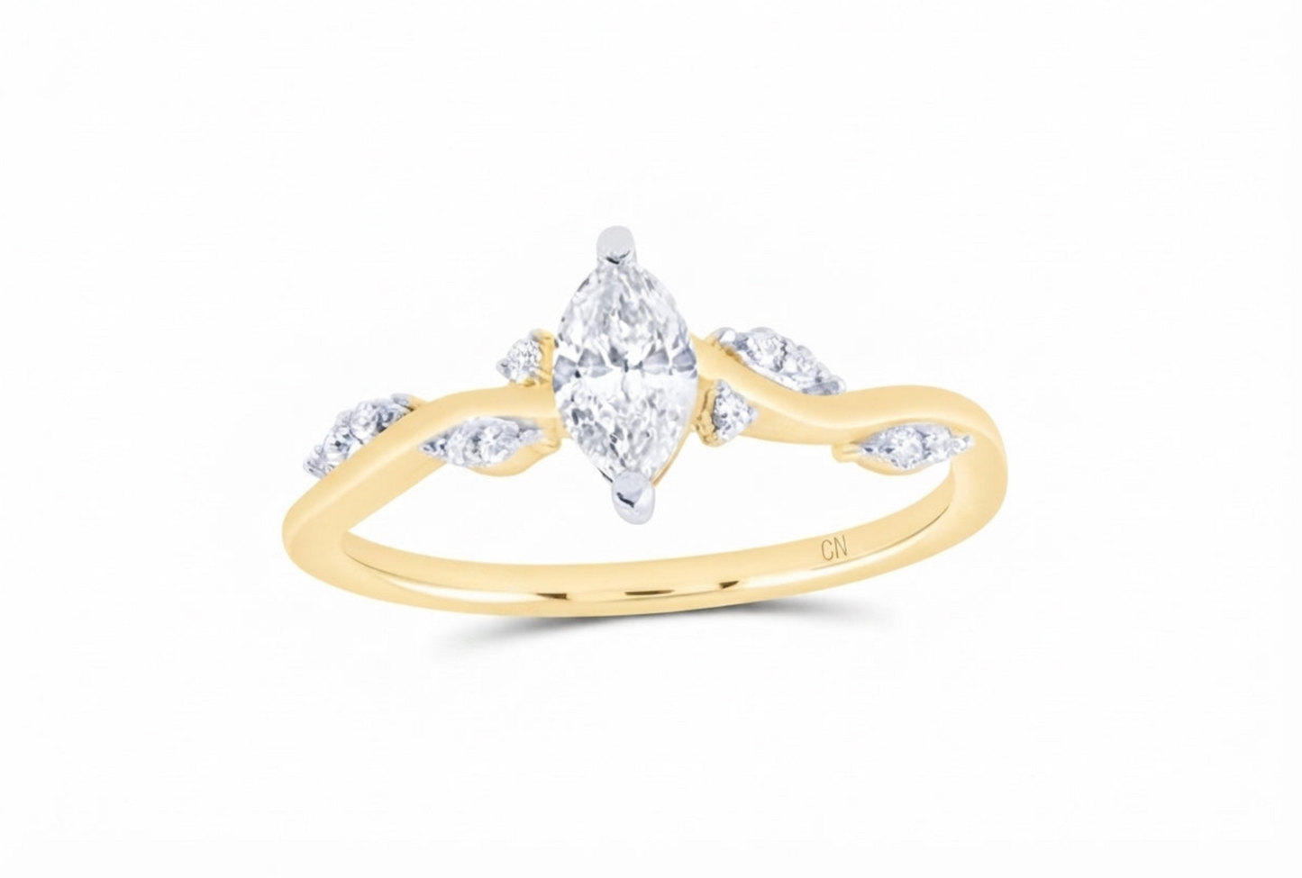 3/8 CTW Natural Diamond 1/3 CT Canadian Marquise Promise Ring in 14K Yellow Gold