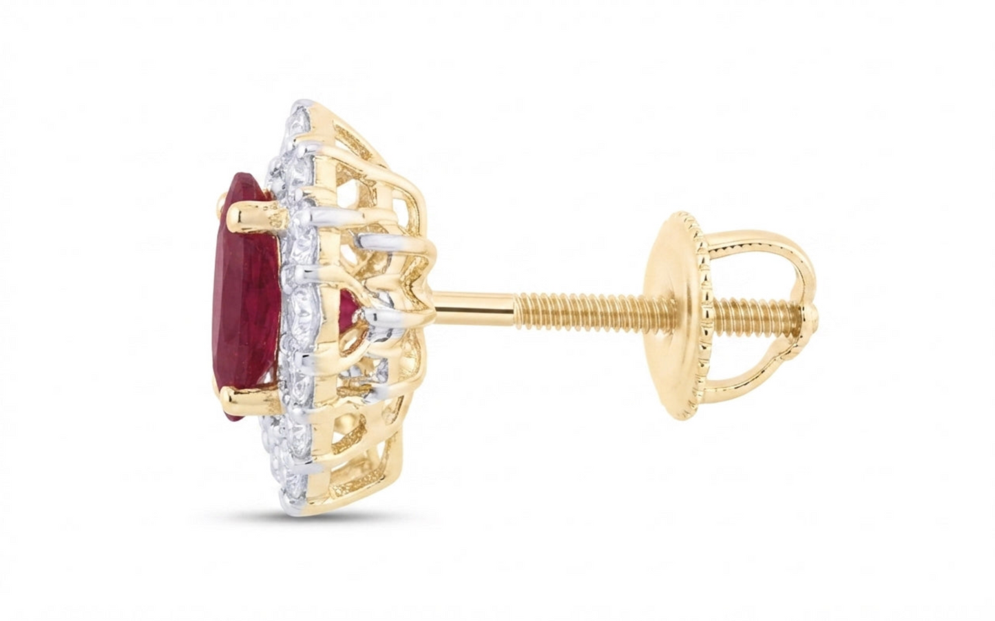 3/8 CTW Natural Diamond & Ruby Oval Earrings in 14K Yellow Gold