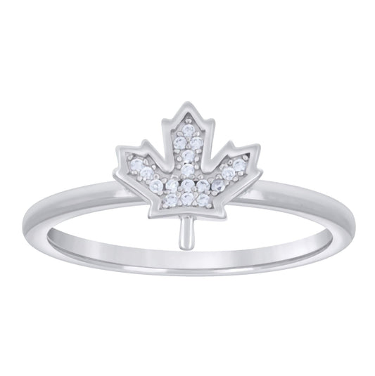 Sterling Silver Canadian Maple Leaf White Sapphires Ring