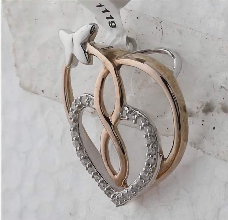 Sterling Silver Rose-Tone Heart Butterfly Diamond Charm