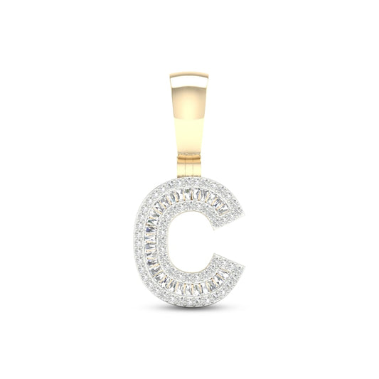 10K Baguette Round Diamond Initial "C"