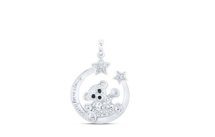 10K gold moon crescent teddy bear charm with diamonds, perfect for meaningful gifts.