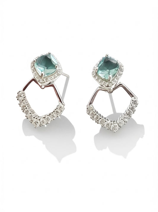 Sterling silver dangle earrings with cushion-cut aquamarine cubic zirconia stones