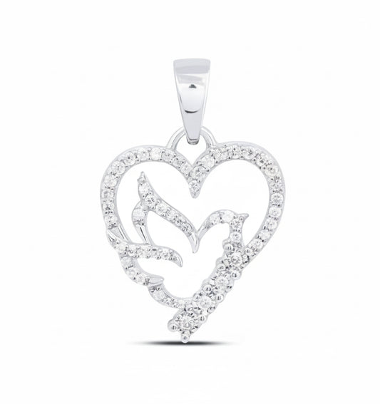 Sterling silver bird and heart pendant with 1/6 CTW diamonds, 19.5mm long