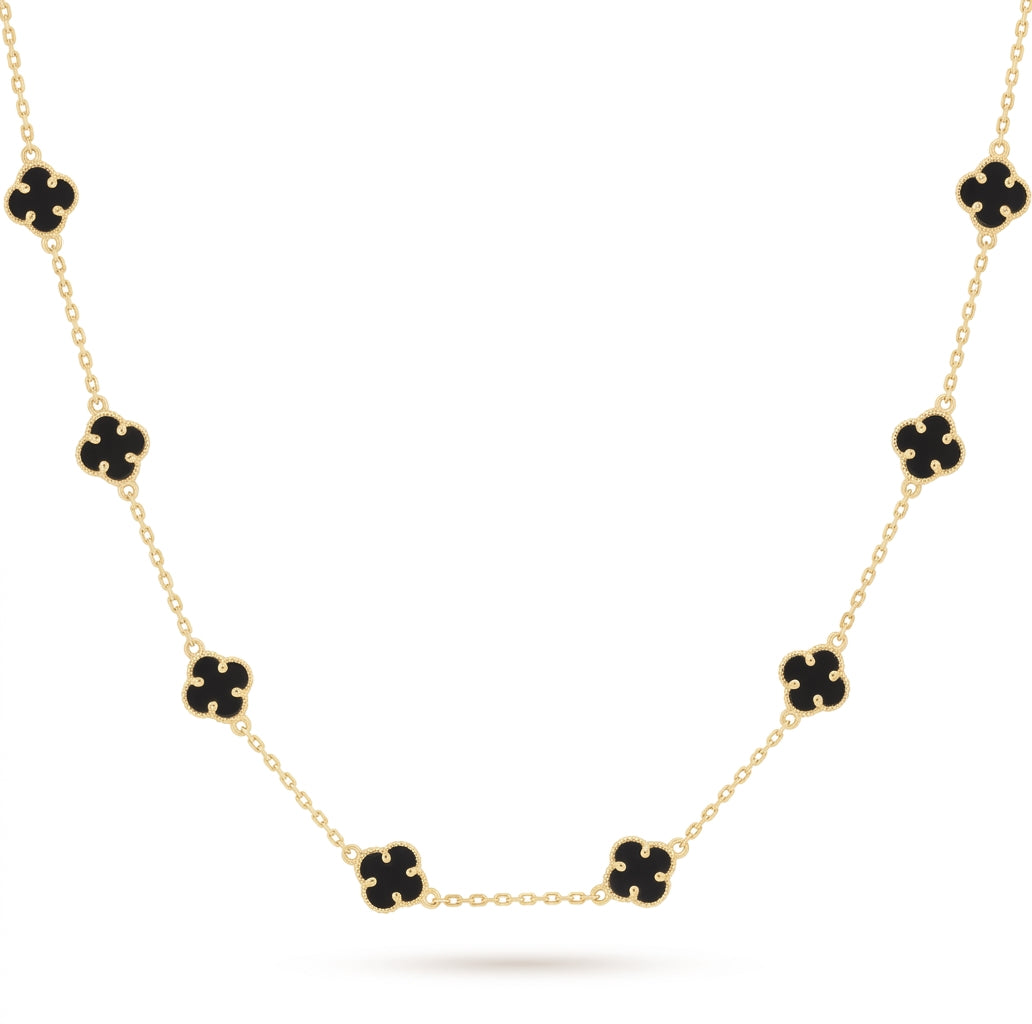 Van Cleef inspired black clover necklace close up