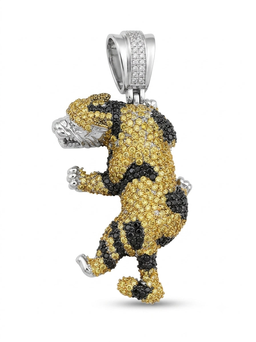 Black and yellow CZ round stone cheetah charm with sparkling cubic zirconia stones