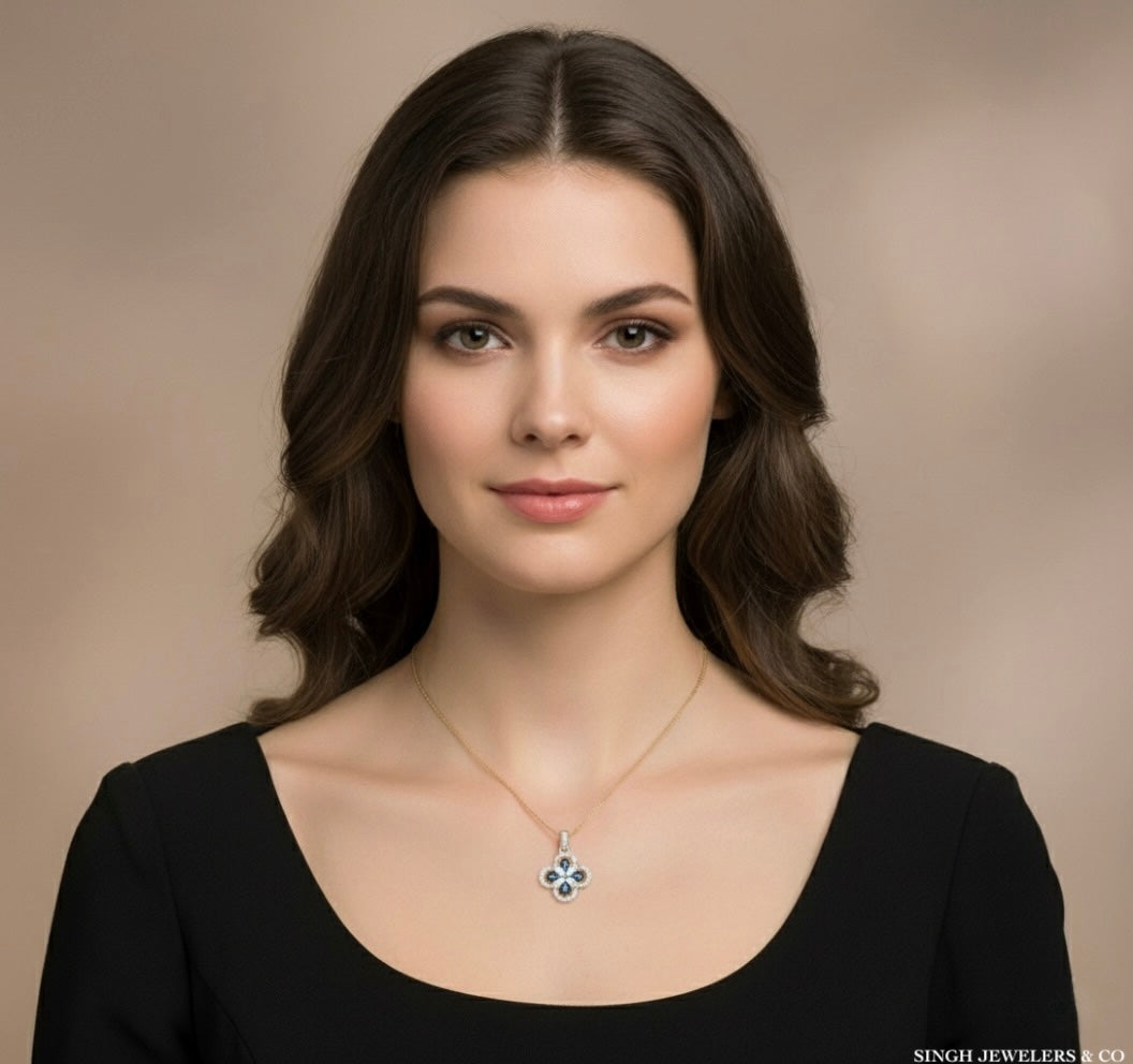 Blue Diamond Clover Pendant – 1/4 CTW in 10K Gold (No Chain)